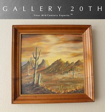 ROMANTIC ORIG. ARIZONA DESERT SUNSET OIL PAINTING MID CENTURY ART VTG. 50S 60S picture
