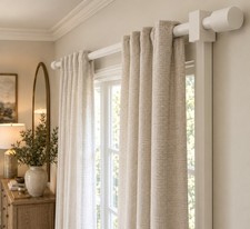 West Elm Oversized Wood Curtain Rod & Cylinder Finials 4 ft White Modern NIB🦩 picture