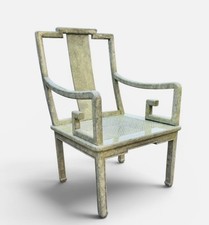 Vintage Chinoiserie Asian Style Faux Grey Shagreen Arm Chair picture