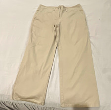 Talbots Women's Beige Solid Chino Pants Flat Front Pockets Button Closure picture