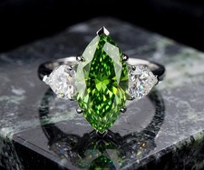 Elegant 5.50 Ct Certified Leaf Green Diamond Ring, In 925 Silver, Great Shine  picture