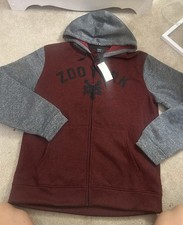 Zoo York Men's XL Burgundy/Gray Colorblock Logo Fleece Full Zip Hoodie picture
