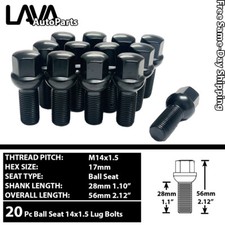 20 PCS BLACK 14X1.5 BALL SEAT LUG BOLT 28MM SHANK FIT AUDI STOCK WHEEL & MORE picture