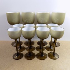 12 Carlo Moretti Murano Glass Amber Taupe Cased White Goblets Water & Wine VGC picture