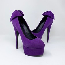 Giuseppe Zanotti Vintage Debra Suede Platform Pumps (Sz EU 39) Bow-Back Purple picture