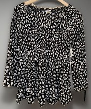 SPENSE Bell Sleeve Blouse Women Large Black White Pleated Plisse Abstract Top picture