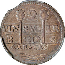 1819/8-BS CARACAS FERDINAND VII SILVER 2 REALES PCGS XF-45 KMC6.1 picture