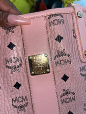MCM Pink Visetos Monogram Large Tote Bag Gold Hardware Bag Charm picture