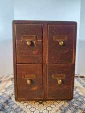 VTG 4-Drawer LIBRARY BUREAU SOLE MAKERS 15 x 15 x 11 Filing Card OAK CABINET VG+ picture