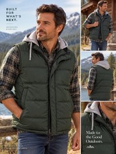 Chaps Men's Black Quilted Hooded Puffer Vest with Gray Drawstring Hood picture