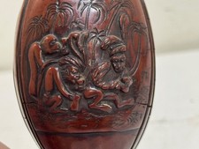 Antique Carved Coco de Mer Half Nut Box Vase Seychelles Sailor Scrimshaw Art picture