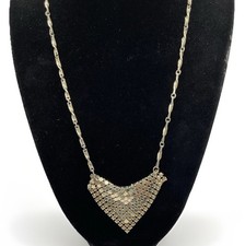 Vintage Hobe Mesh Bib Necklace Silver Tone Disco Glam Cleopatra Statement 19” picture