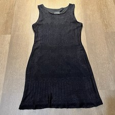 Brioche California Black Crochet Knit Sheath Vintage Dress (7/8) picture