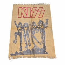 Vintage 1970s KISS Rock Band Burlap Tapestry Wall Hanging Banner Flag Huge 54x39 picture