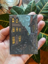ACEO Village at Night Mixed Media Original Art PRINT picture