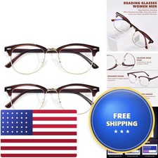OPTOFENDY Reading Glasses Women Men, Half Frame Retro Semi Rimless Blue Light picture
