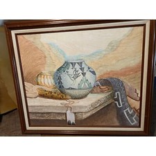 signed Mark illegible, Still life southwestern imagery, oil painting framed picture