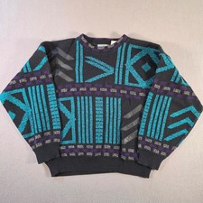 Vintage Gabrielle Sweater Mens Large Geometric Leather Trim Crewneck Pullover picture