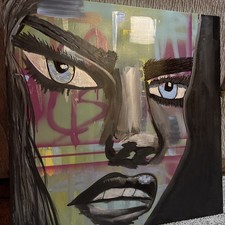 1 of 1 Original Exotic Abstract Oil/ Acrylic Painting Portrait 27” x 27” 🔥 picture