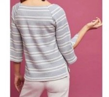 Anthropologie Postmark INTERFERRENCE pull over XS blue striped Bell Sleeve Top picture