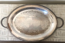 Vintage Large WM ROGERS Silverplated Butler Serving Tray Platter Oval 20x15 picture