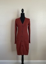 Hermès Rust Wool Knit Sweater Dress V-Neck Long Sleeve Button Midi M picture