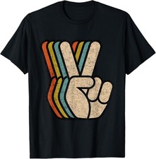 100% Cotton Retro Peace Sign V Fingers Vintage 60s 70s 80s Cool Graphic T-Shirt picture