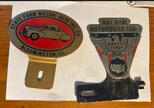 VINTAGE NATIONAL AUTOMOBILE CLUB SAFETY FIRST  & State Farm license plate topper picture