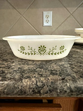 Vintage Glasbake Green Daisy Milk Glass Casserole Dish 1qt picture