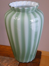 FENTON Heritage ART Glass GREEN Overlay CASED Glass SPIRAL 9