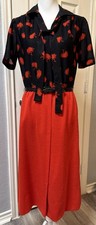 Vintage 1960's  Red Mod GOGO Secretary Dress High Waist Midi Belt Scarf Tie picture