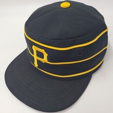 Vintage Pittsburgh Pirates Hat Fitted 7 3/8 New Era Pro Model Black MLB Pillbox picture