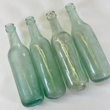 Lot 4 Antique Aqua Glass Beer Bottles Blob Top 9 1/2
