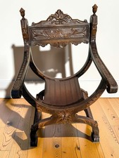 19th Century Antique Oak Renaissance Savonarola Dante Dagobert Throne Chair picture