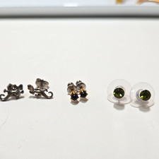 3 Pair Lot Silver and Gold Tone Stud Lobe Earrings picture