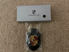 Genuine Porsche Leather Crest Key Ring FOB Chain Black OEM WAP0500950E picture