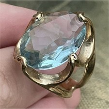 18k gold plated ring  with oval blue aquamarine,size 6,5 picture