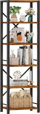 6 Tier Tall Narrow Bookshelf Rustic Brown Industrial Display Shelf picture