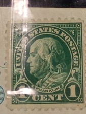 Very rare  1923 BENJAMIN FRANKLIN 1 Cent US Stamp - Green, Possibly #594 or #596 picture