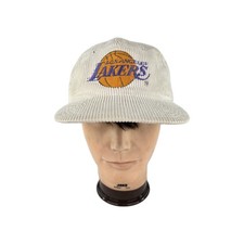 VTG LA Lakers Patch Snapback 80s Basketball Corduroy White Cap Hats picture