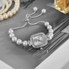 Vintage Gold colour Women's Watch with Pearl Band – Elegant Quartz Gift picture