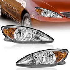 Pair Headlights Assembly For 2002-2004 Toyota Camry Chrome Headlamps, w/o Bulbs picture