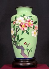 Japanese Taisho Cloisonne Vase Floral Fine Wire Silver Rims 7.25” picture