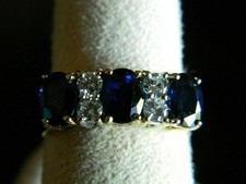 4CT Oval Cut Lab Created Blue Sapphire Diamond Band Ring 14K Yellow Gold Plated picture
