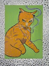 Aceo Original Art. Smoking Cat 9,  Cute Animal Painting by LimeShell picture