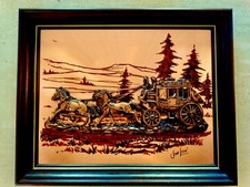 VINTAGE 1976 JOHN LOUW COPPER WALL ART U.S. MAIL PONY EXPRESS STAGECOACH SIGNED picture