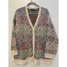 Vtg Peruvian Connection Knit Cardigan Sweater Geometric Pima Cotton XL picture