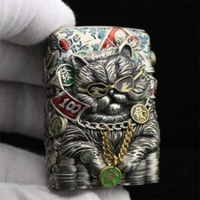 Lucky Cat Heavy Armor Handmade Lighter - Silver & Bronze | Gift | Zippo picture