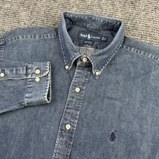 Vintage Polo Ralph Lauren Yarmouth Denim Shirt Mens Large 16.5 Stonewashed Blue picture