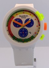 Vintage Swatch Neon Chronograph White Dial Date Rubber Band Men's Wristwatch picture